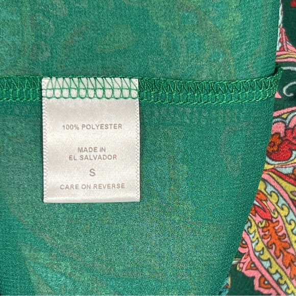Pink Green Paisley Blouse Sz Small Stacy Frati Sweet Pea Chic Top Sash Tie Neck - Picture 5 of 9